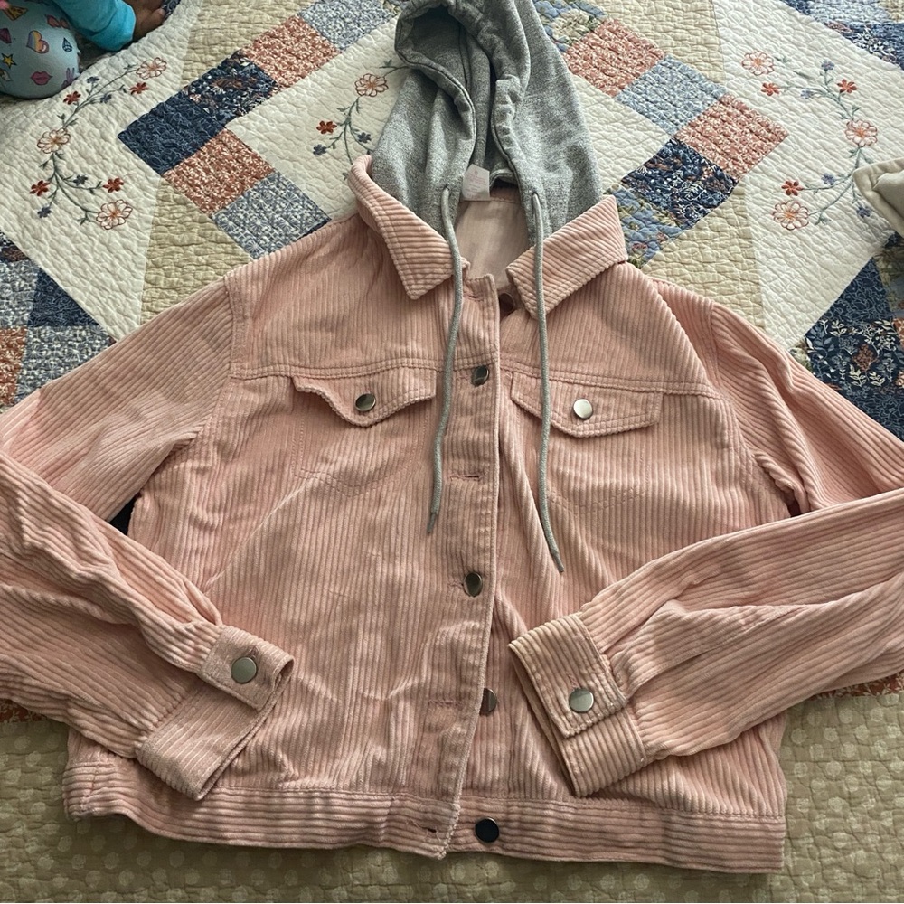 Pink & Grey Cropped Hoodie Jacket